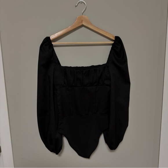 Princess Polly Laura Bodysuit Black Puff Long Sleeve Square Neck - Picture 5 of 6